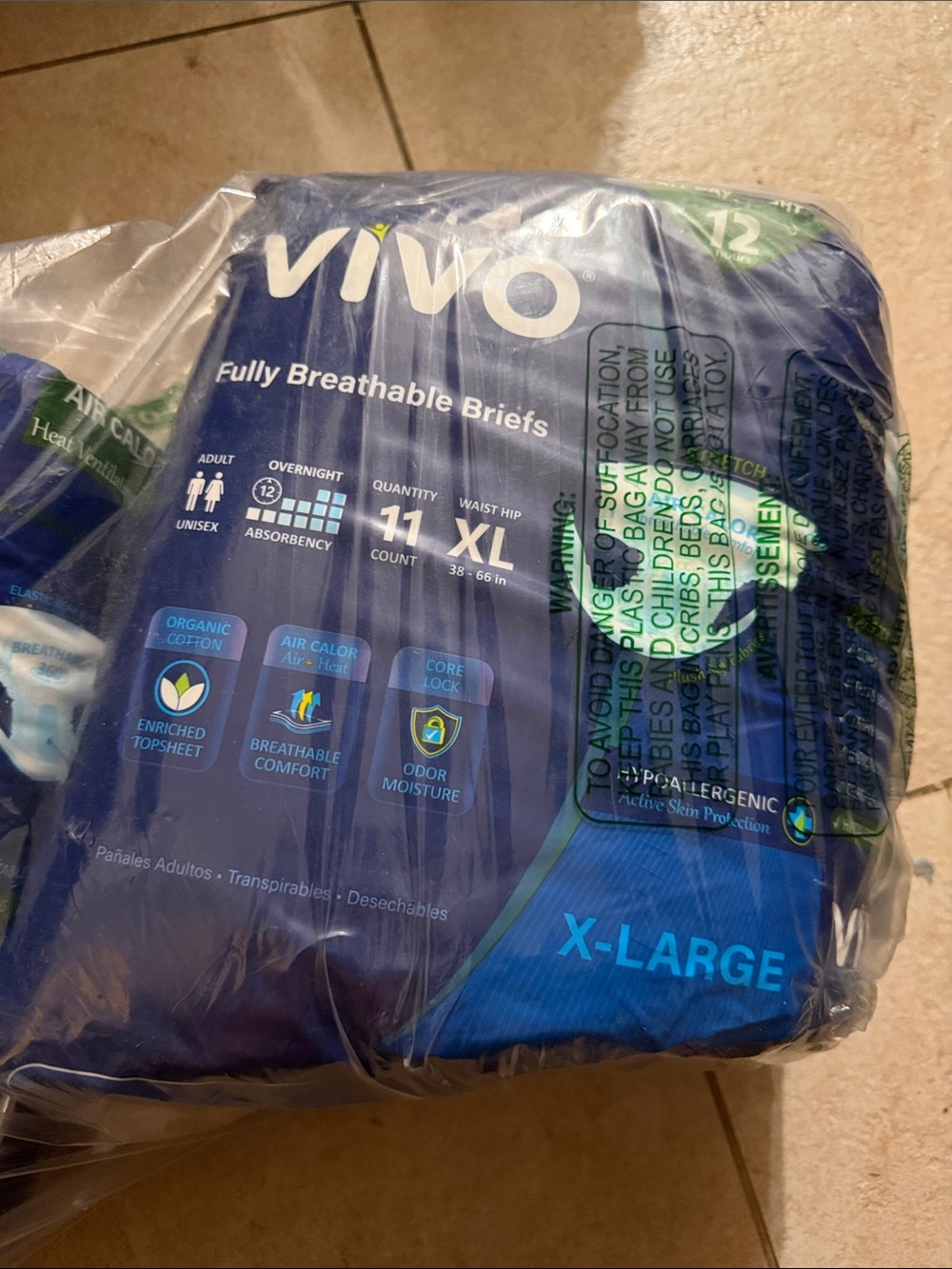 Vivo 11 count size XL fully breathable briefs diapers tabs